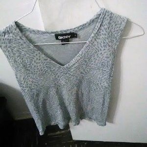 DKNY 100% Silk Women"s Camisole light blue and white patterned Size petite